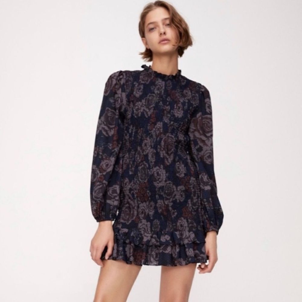 NEW ZARA Floral Smocked Mini Dress